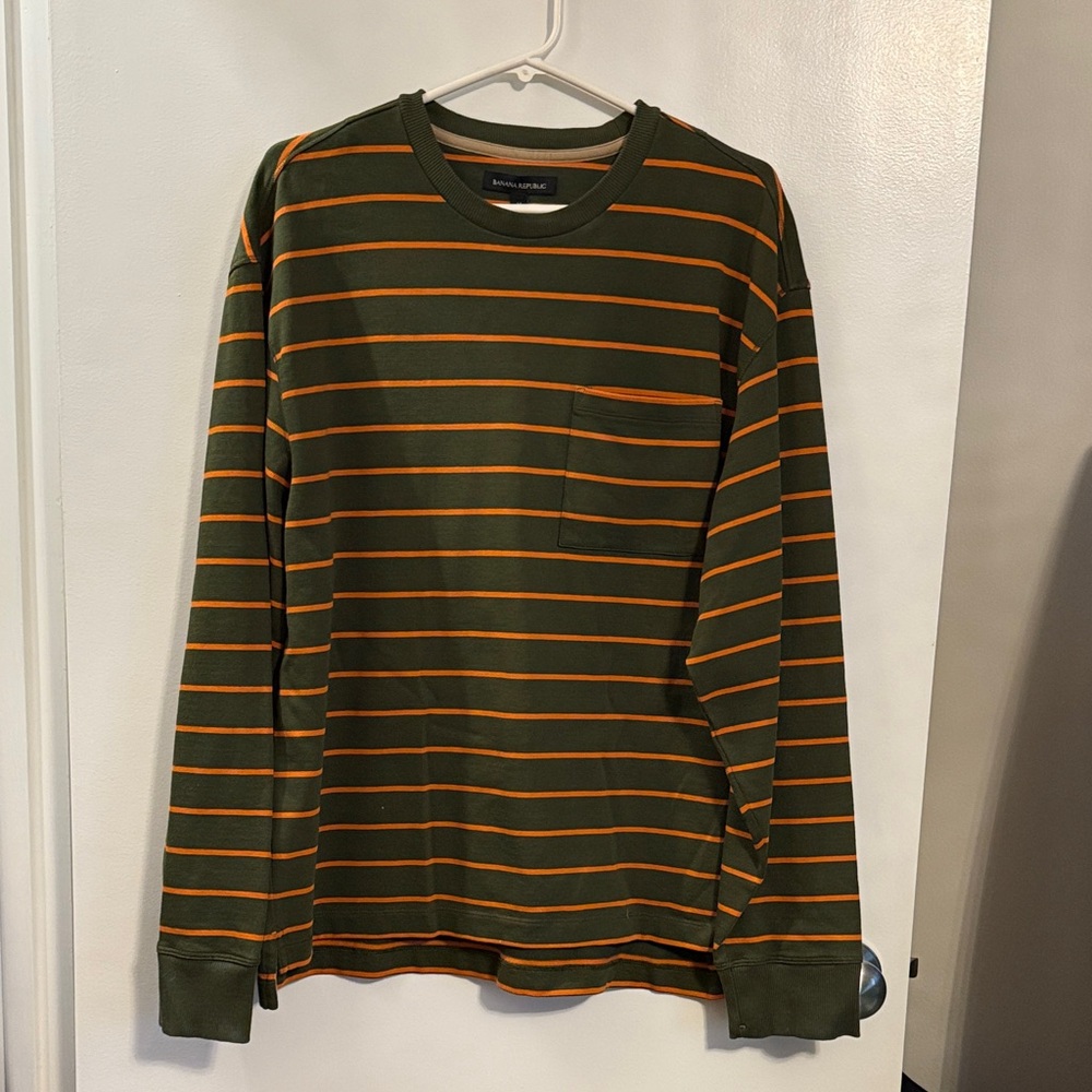 Banana Republic Men's Green and Orange Striped Long Sleeve T Never Worn/Washed